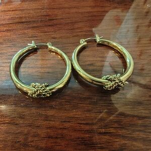 Vintage Gold Hoop Earrings with Chain Accent